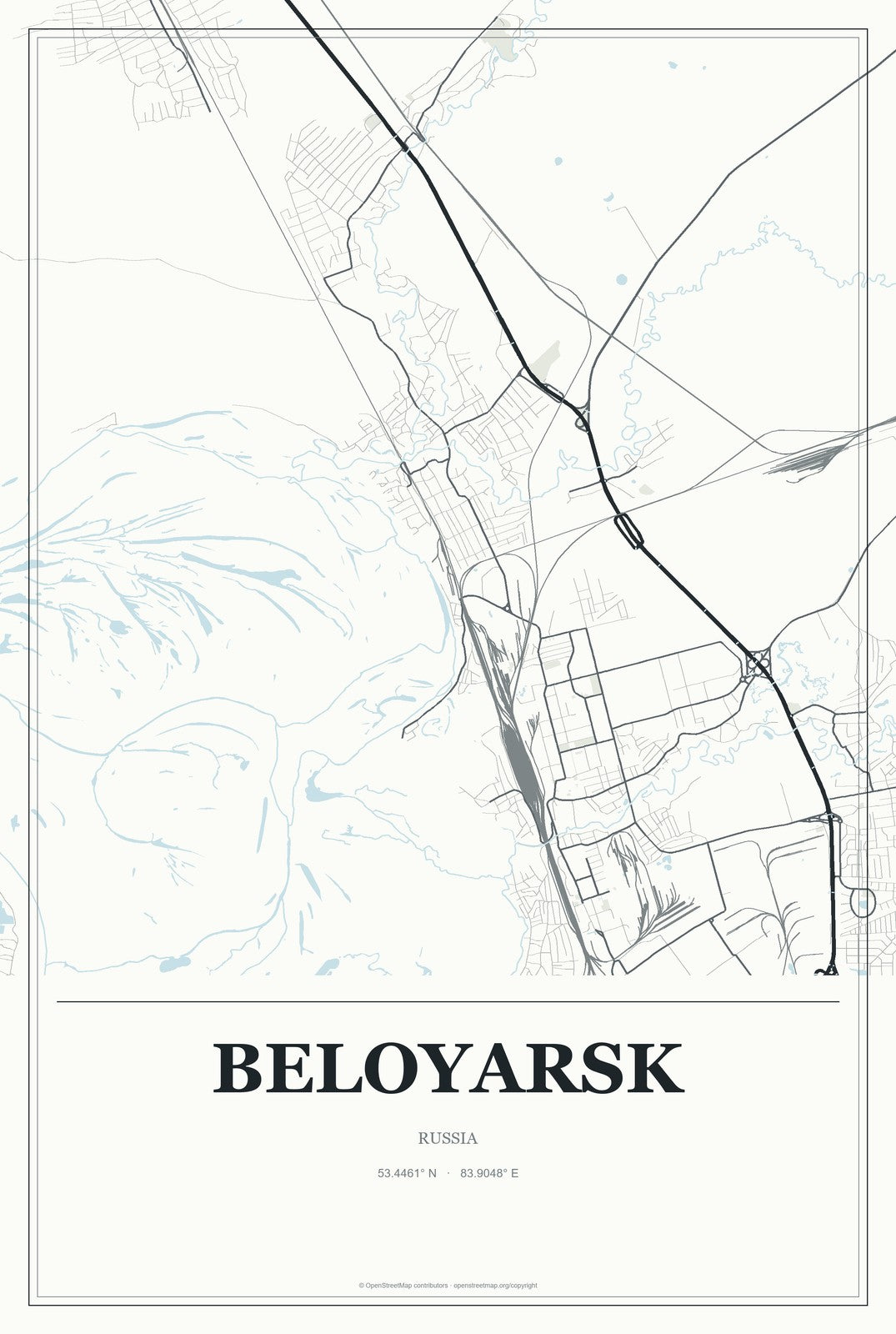 Beloyarsk, Russia City Map Aluminum Sign in Gallery Air style
