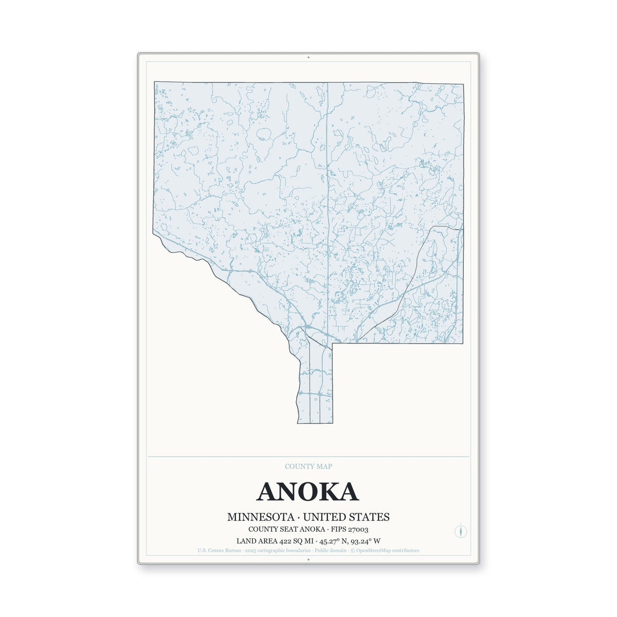 Anoka County, Minnesota Map Aluminum Sign in Gallery Air style