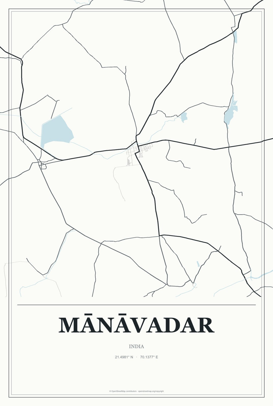 Mānāvadar, India City Map Aluminum Sign in Gallery Air style