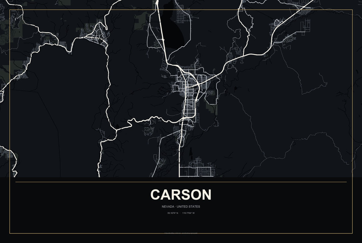 Carson, Nevada City Map Aluminum Sign in Metropolitan Noir style