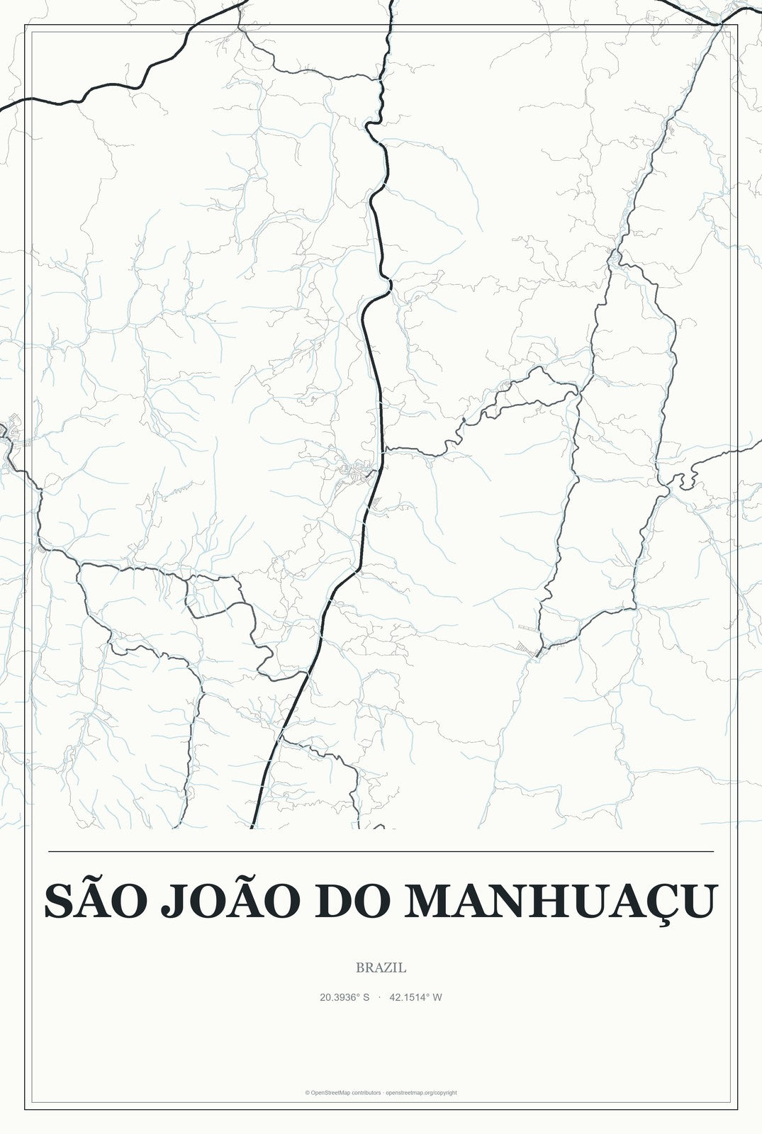 São João do Manhuaçu, Brazil City Map Aluminum Sign in Gallery Air style
