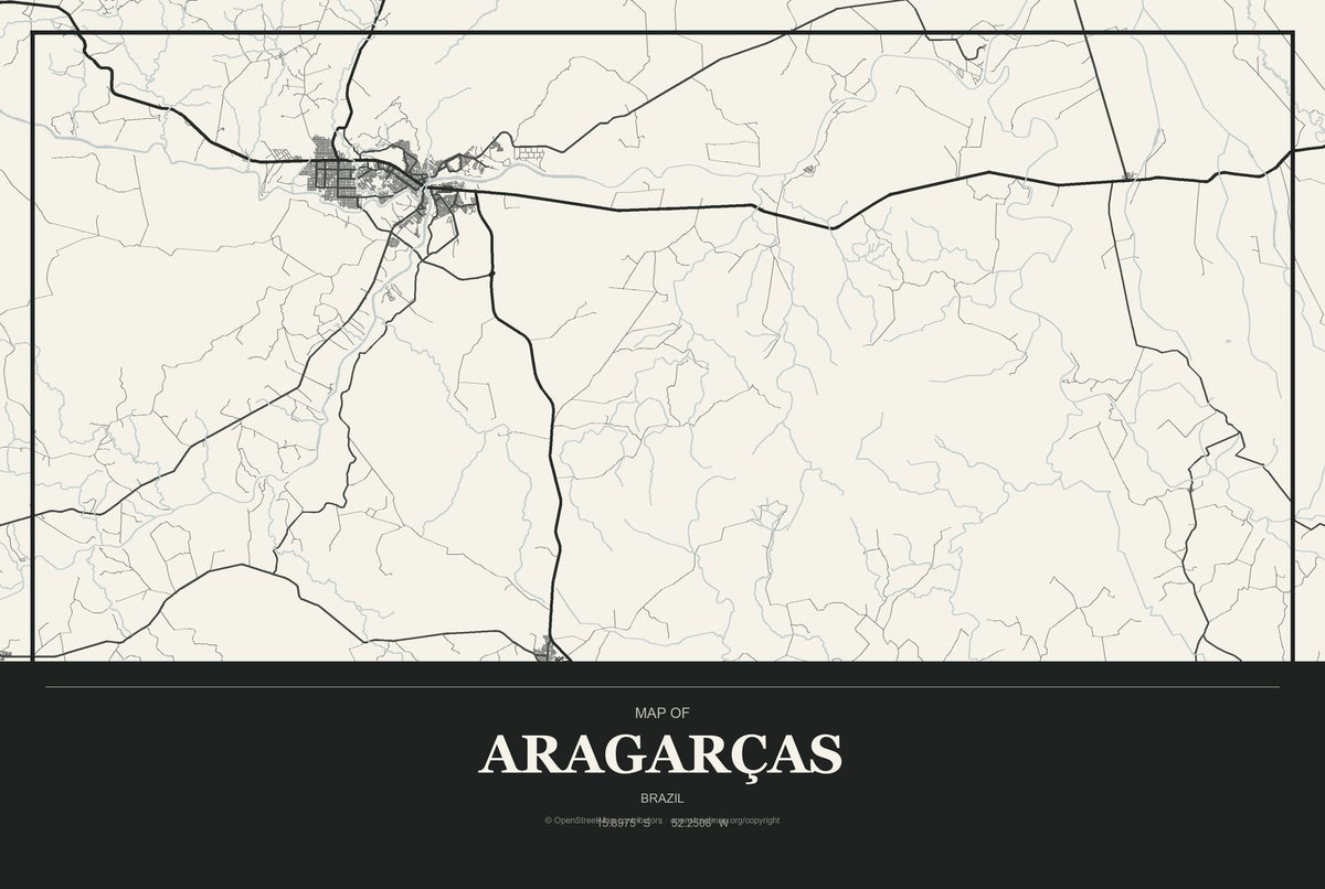 Aragarças, Brazil City Map Aluminum Sign in Museum Plaque style
