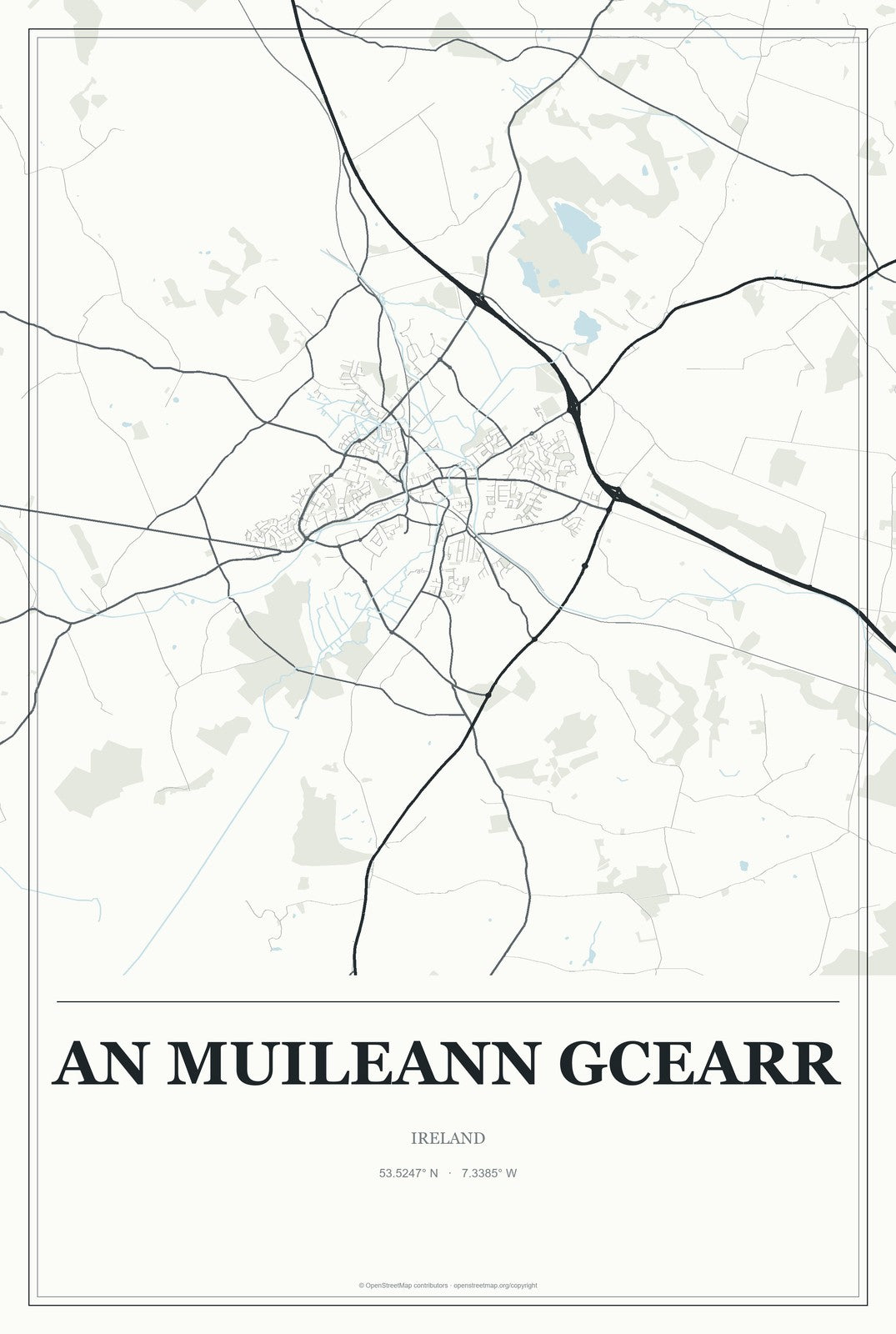 An Muileann gCearr, Ireland City Map Aluminum Sign in Gallery Air style