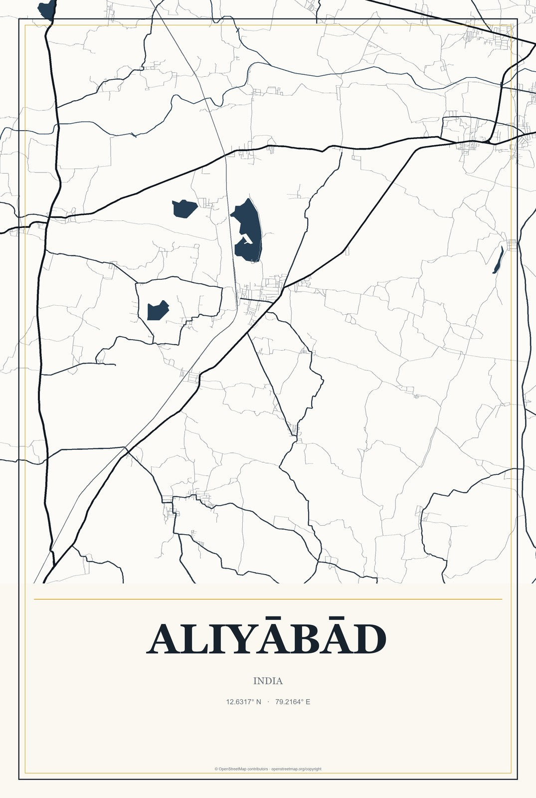 Aliyābād, India City Map Aluminum Sign in Citrine Modern style