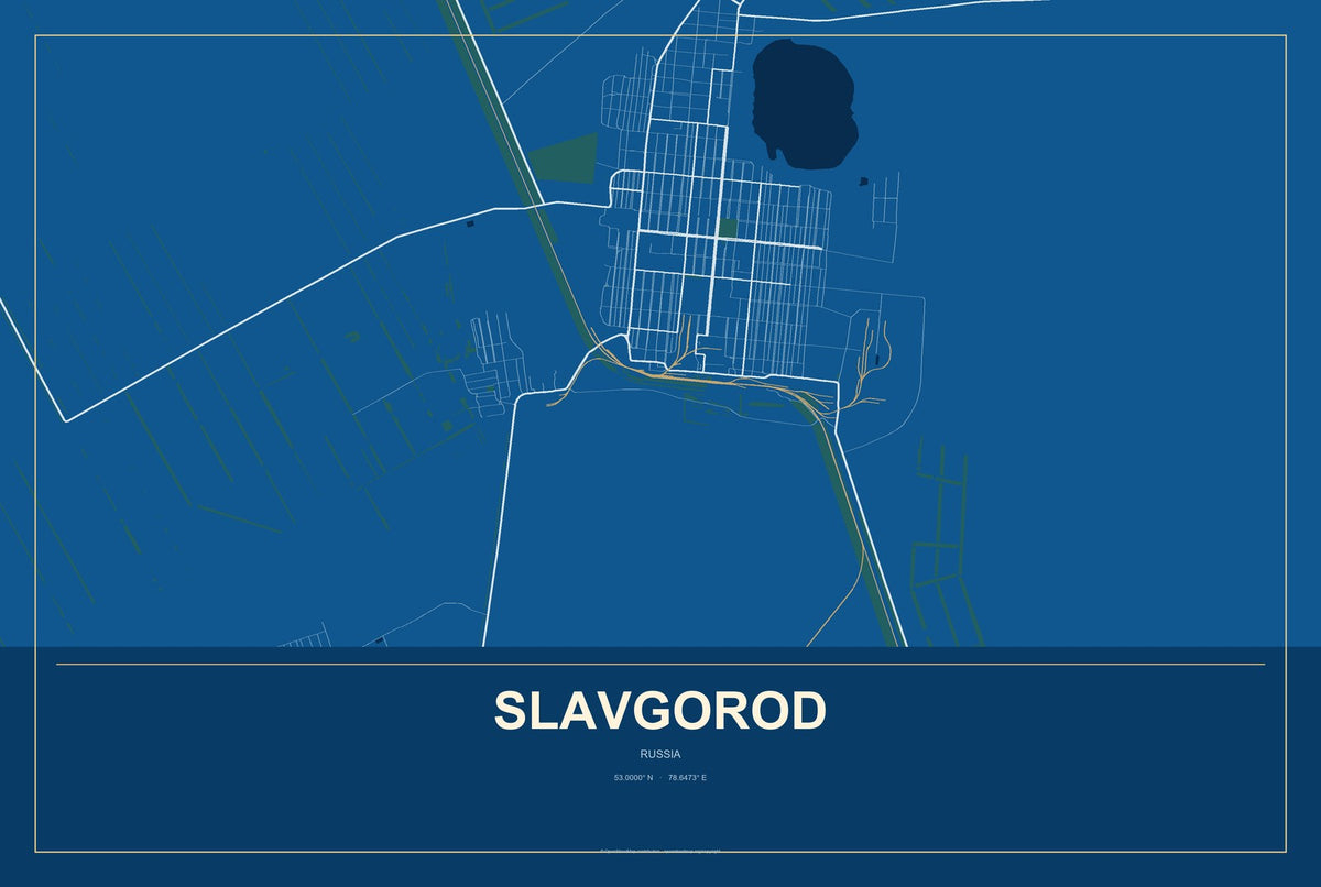 Slavgorod, Russia City Map Aluminum Sign in Harbor Cobalt style