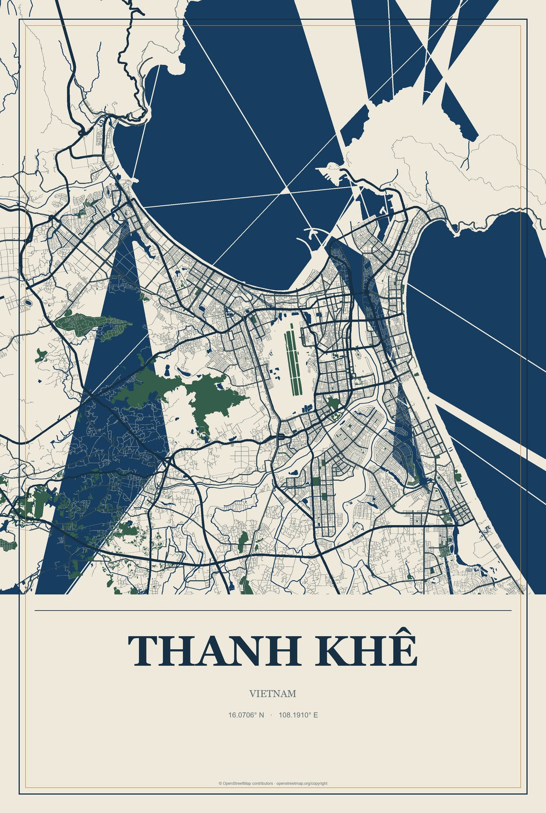 Thanh Khê, Vietnam City Map Aluminum Sign in Coastal Cutout style