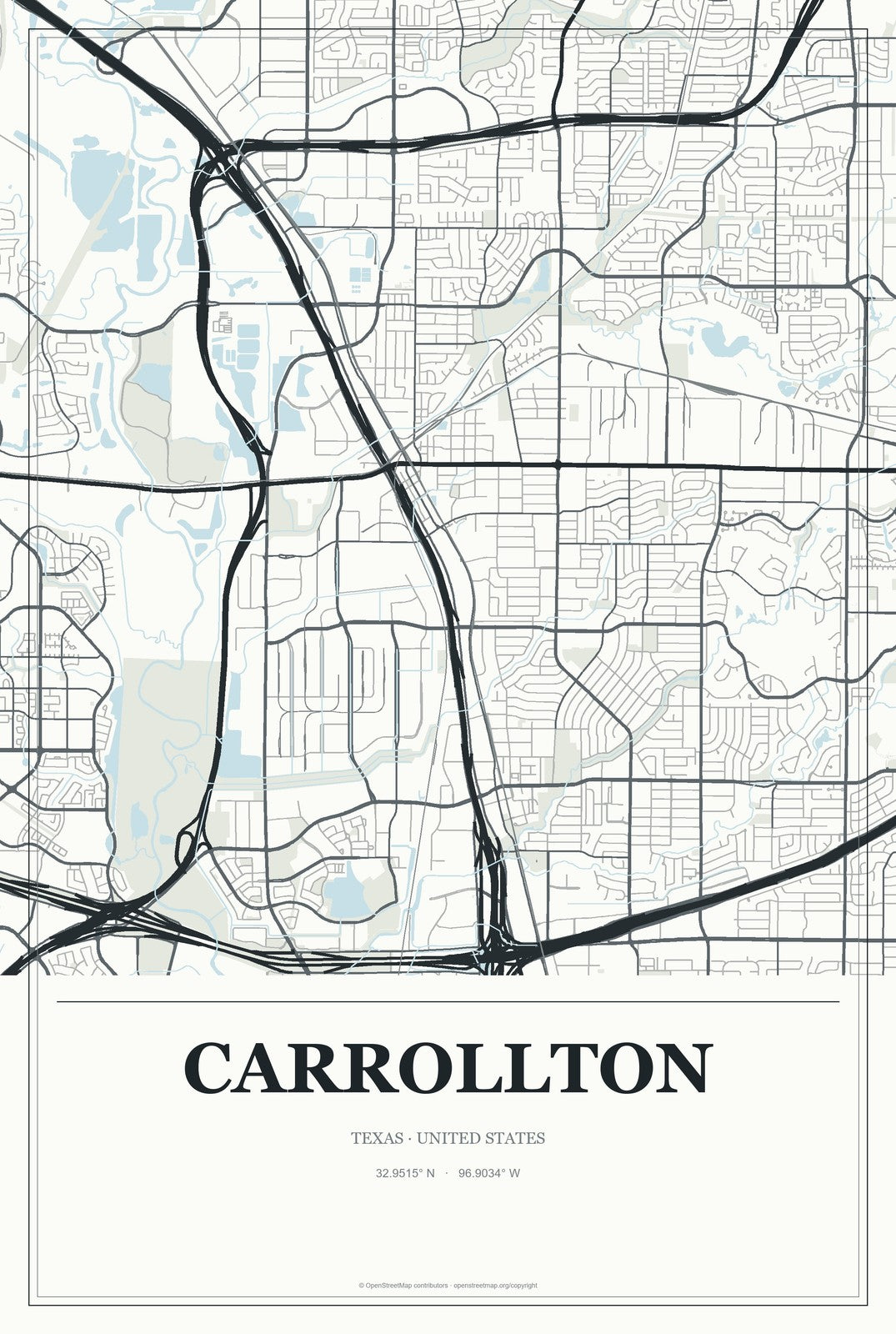 Carrollton, Texas City Map Aluminum Sign in Gallery Air style