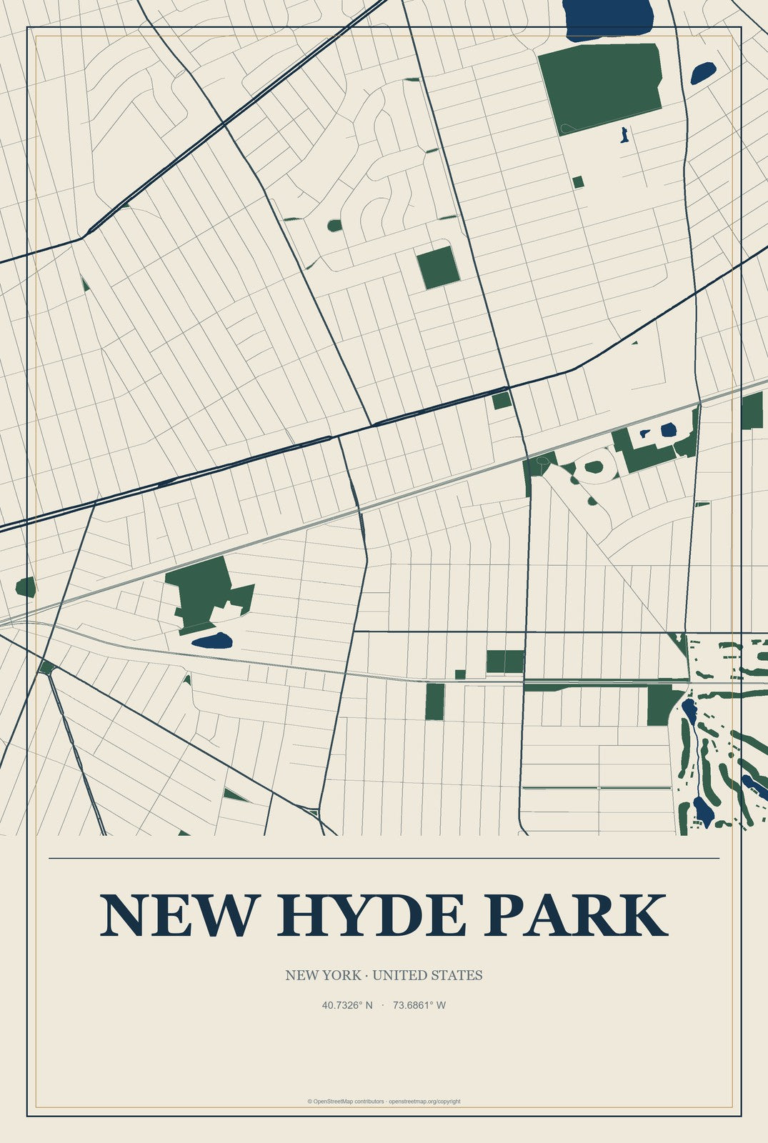 New Hyde Park, New York City Map Aluminum Sign in Coastal Cutout style
