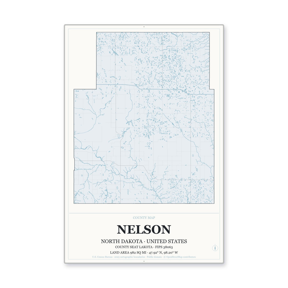 Nelson County, North Dakota Map Aluminum Sign in Gallery Air style