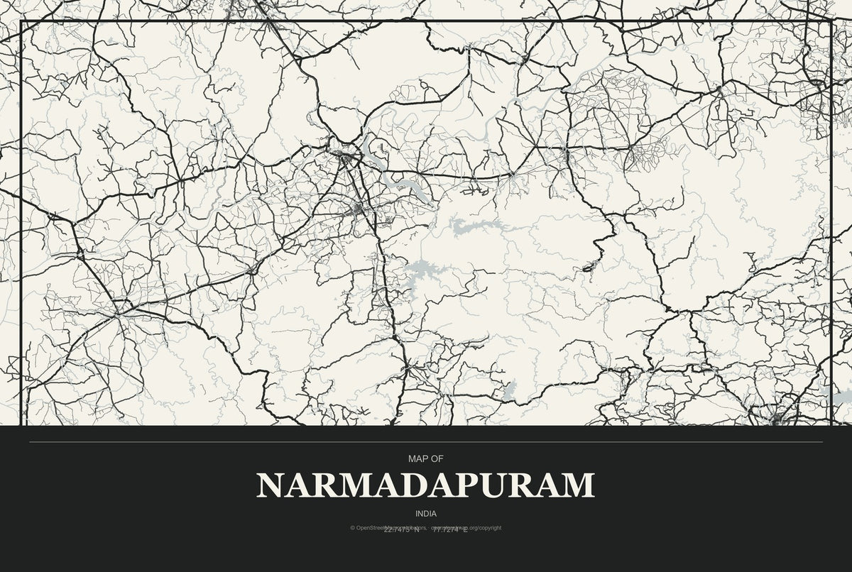 Narmadapuram, India City Map Aluminum Sign in Museum Plaque style