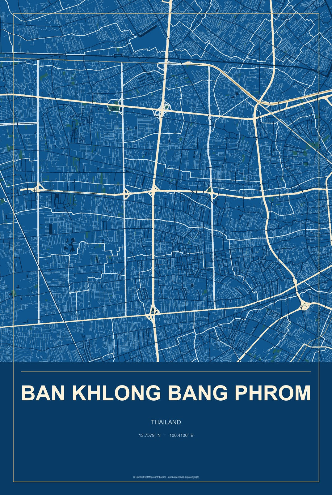 Ban Khlong Bang Phrom, Thailand City Map Aluminum Sign in Harbor Cobalt style