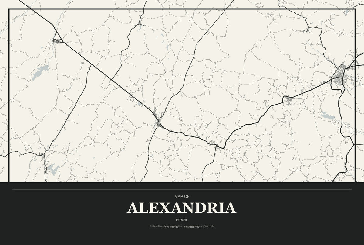 Alexandria, Brazil City Map Aluminum Sign in Museum Plaque style