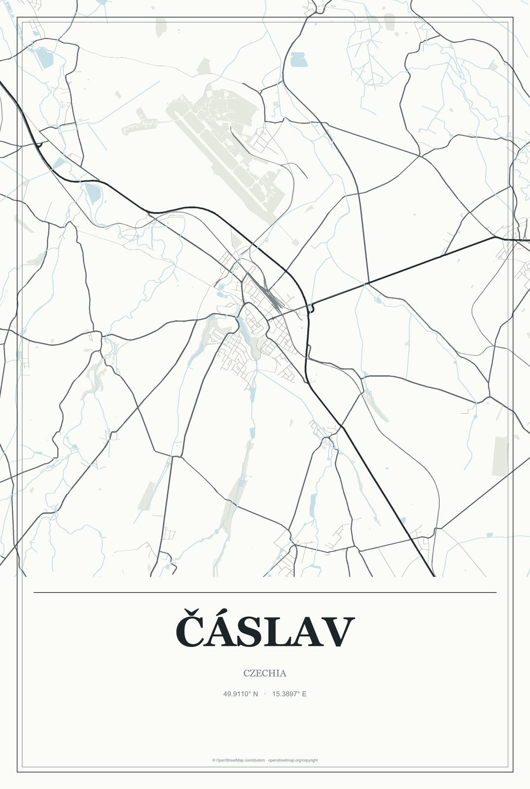 Čáslav, Czechia City Map Aluminum Sign in Gallery Air style