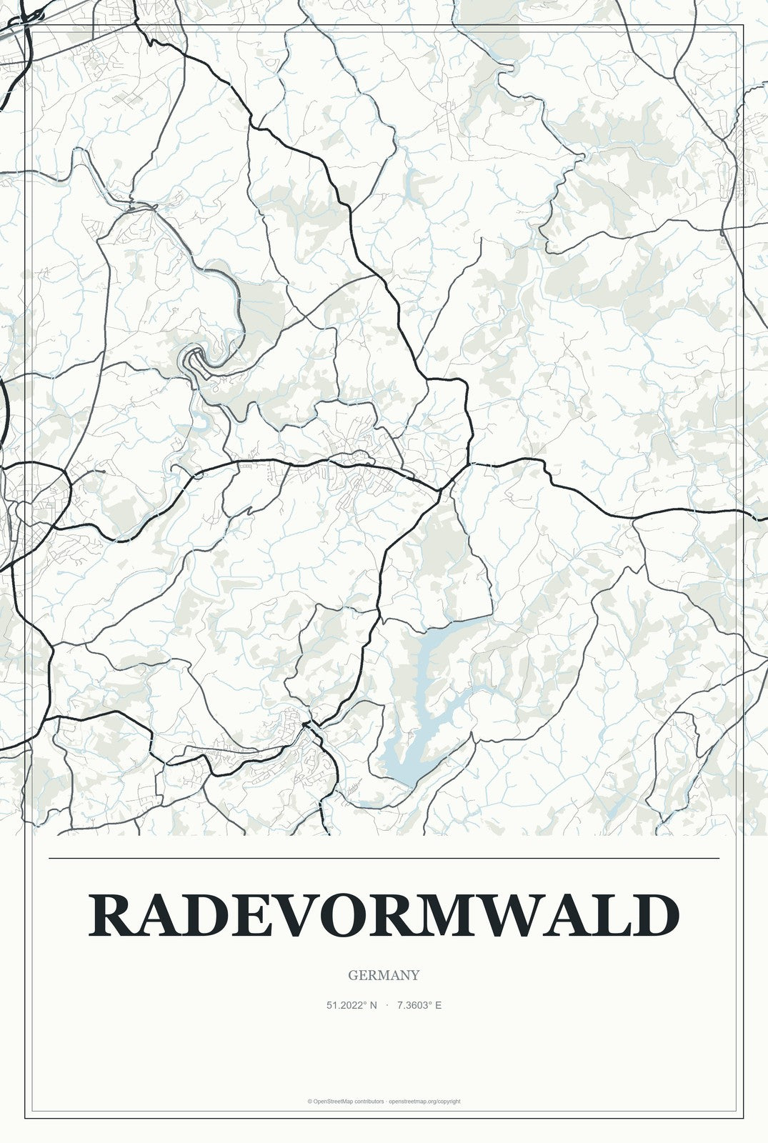Radevormwald, Germany City Map Aluminum Sign in Gallery Air style