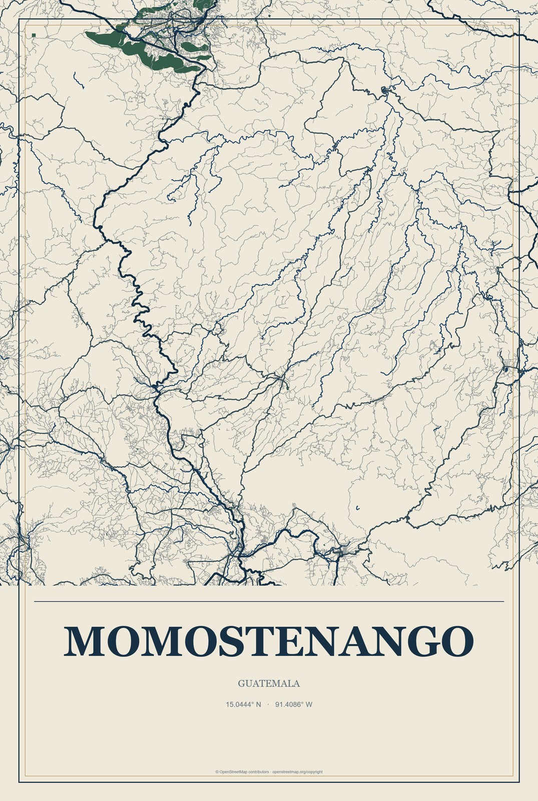 Momostenango, Guatemala City Map Aluminum Sign in Coastal Cutout style