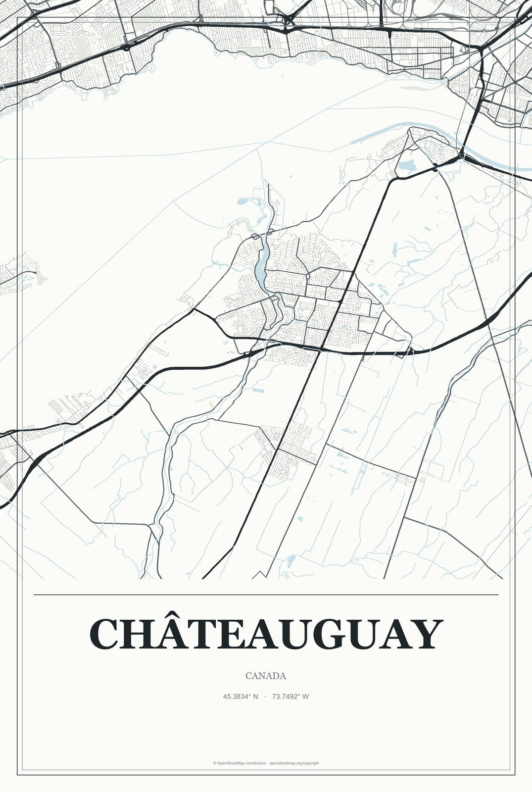 Châteauguay, Canada City Map Aluminum Sign in Gallery Air style