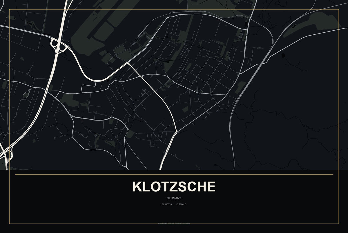 Klotzsche, Germany City Map Aluminum Sign in Metropolitan Noir style
