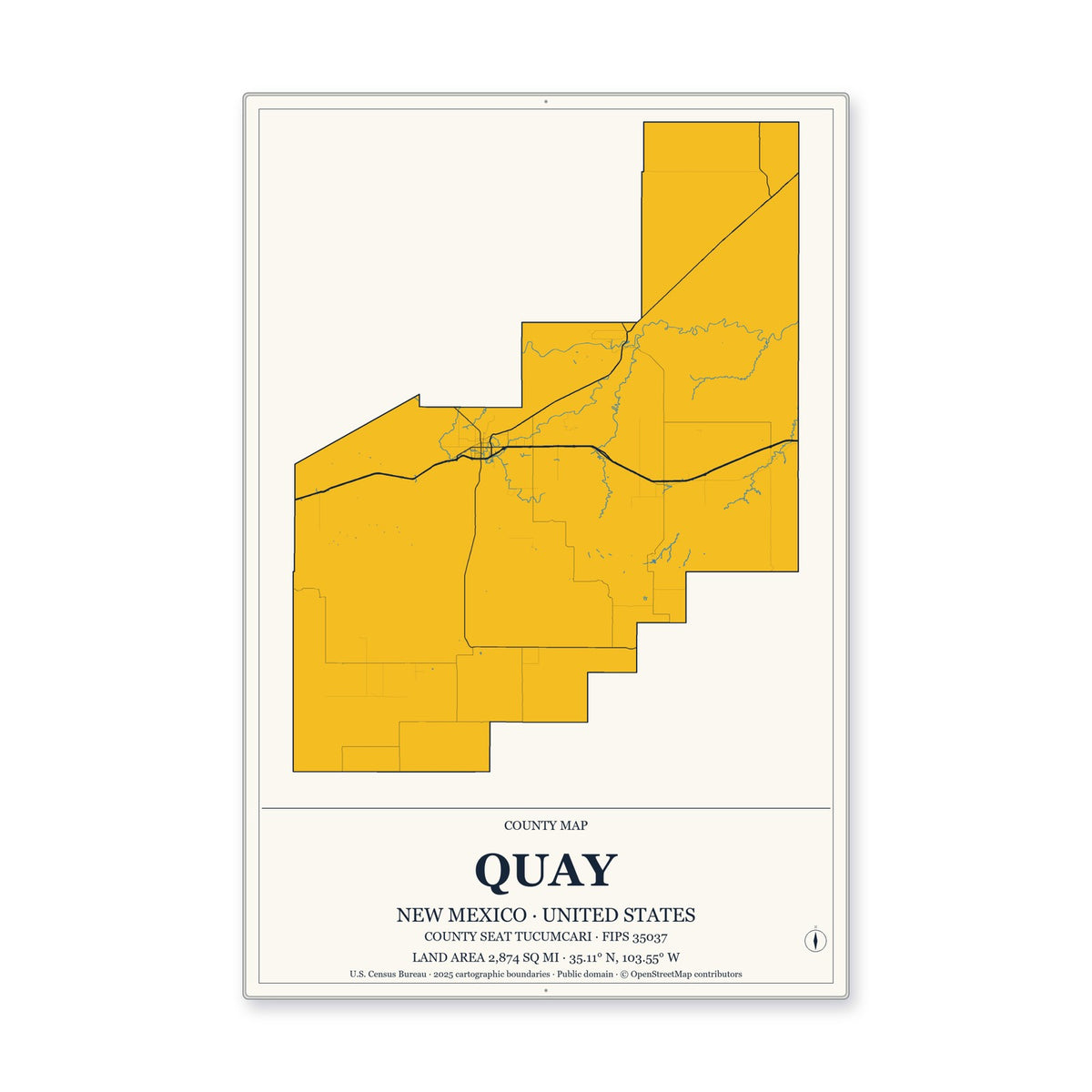 Quay County, New Mexico Map Aluminum Sign in Citrine Modern style