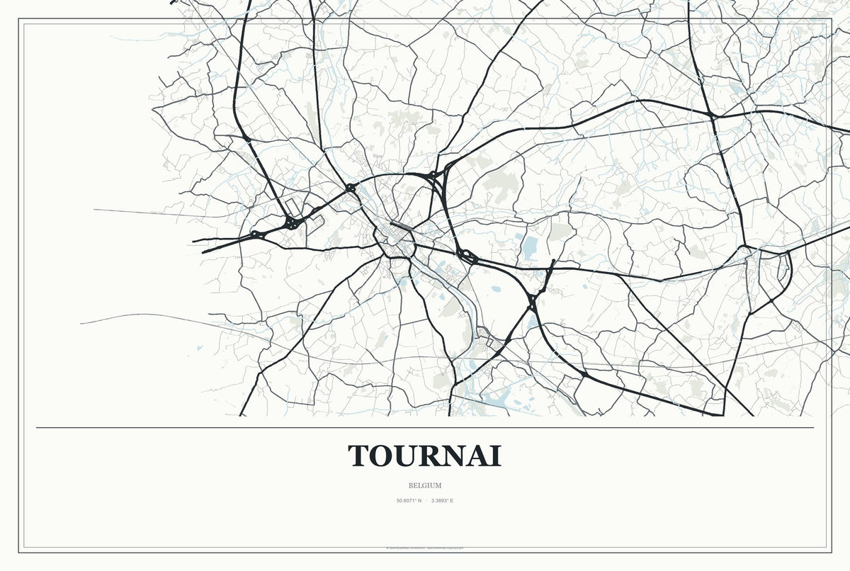 Tournai, Belgium City Map Aluminum Sign in Gallery Air style