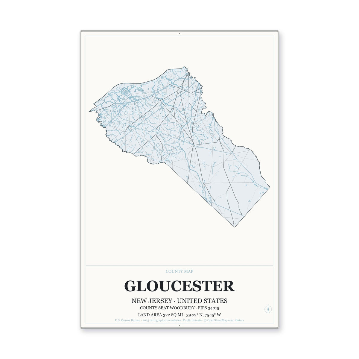 Gloucester County, New Jersey Map Aluminum Sign in Gallery Air style