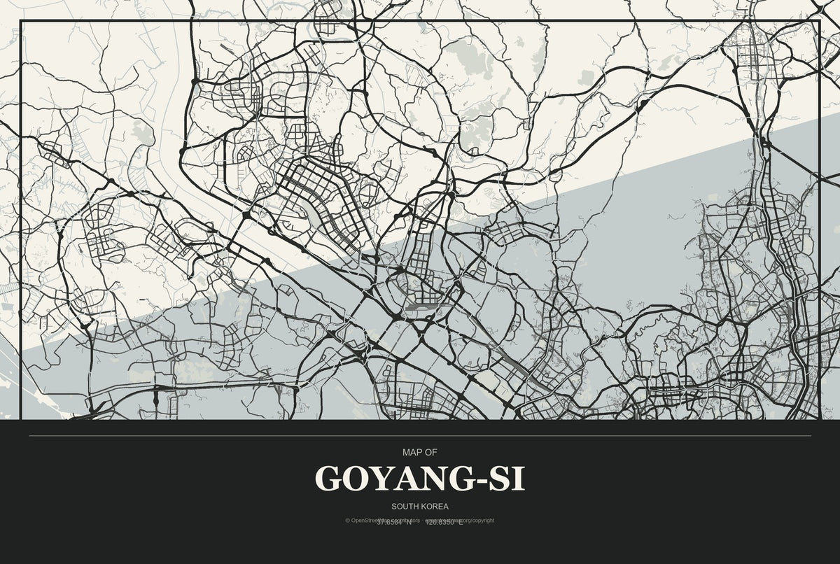 Goyang-si, South Korea City Map Aluminum Sign in Museum Plaque style