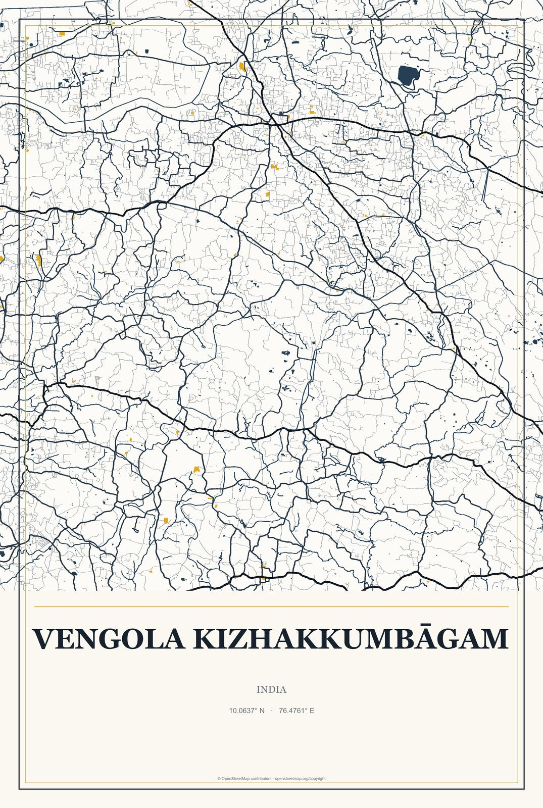 Vengola Kizhakkumbāgam, India City Map Aluminum Sign in Citrine Modern style