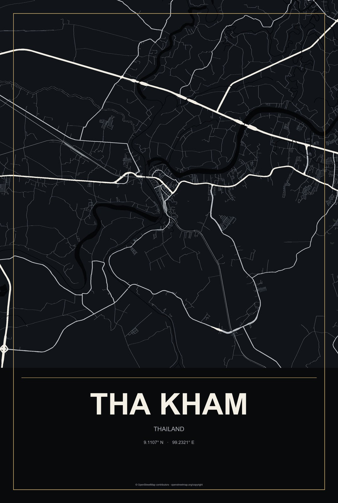 Tha Kham, Thailand City Map Aluminum Sign in Metropolitan Noir style