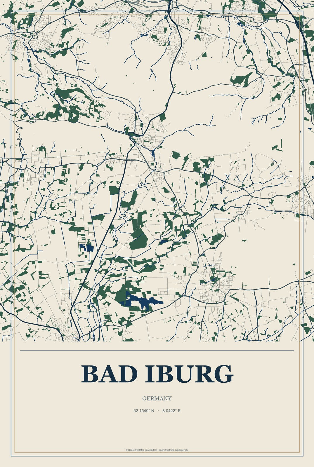 Bad Iburg, Germany City Map Aluminum Sign in Coastal Cutout style