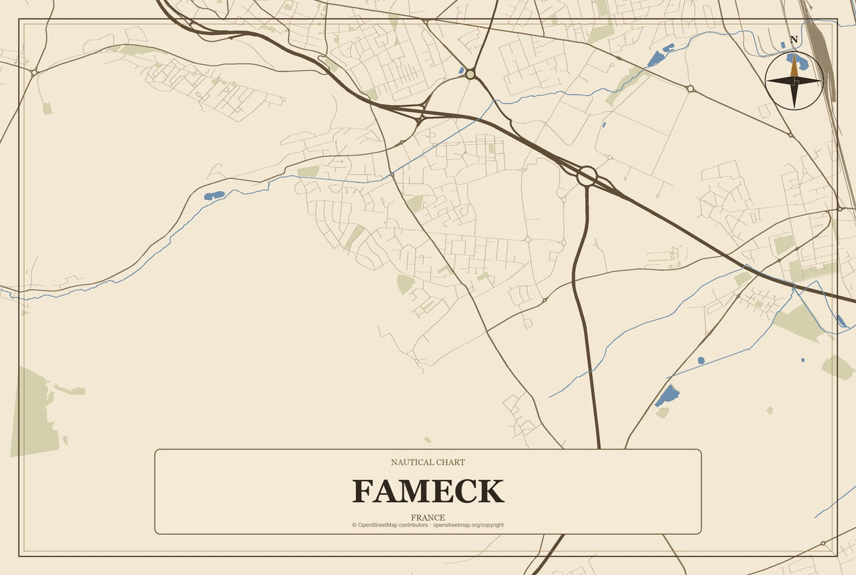 Fameck, France City Map Aluminum Sign in Heritage Nautical style