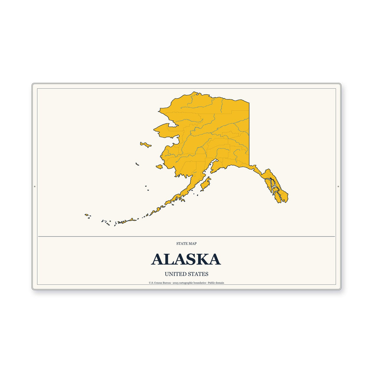 Alaska state map aluminum sign in Citrine Modern style