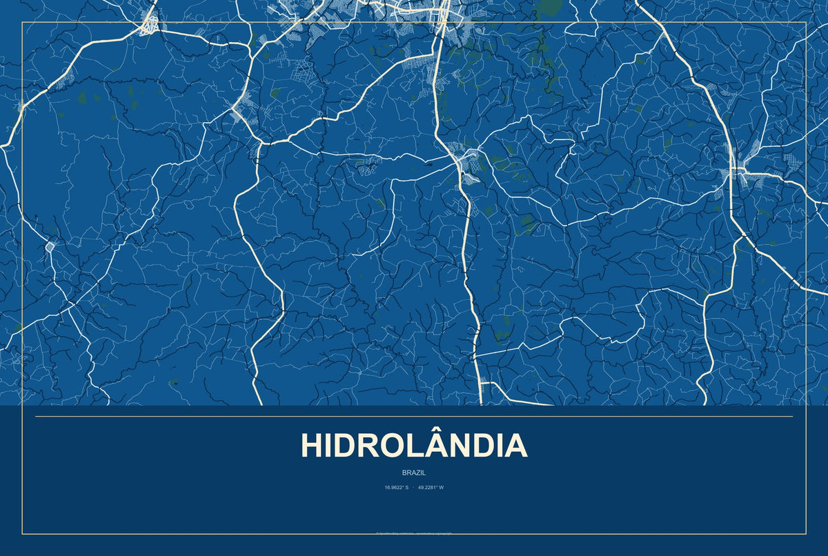 Hidrolândia, Goiás, Brazil City Map Aluminum Sign in Harbor Cobalt style