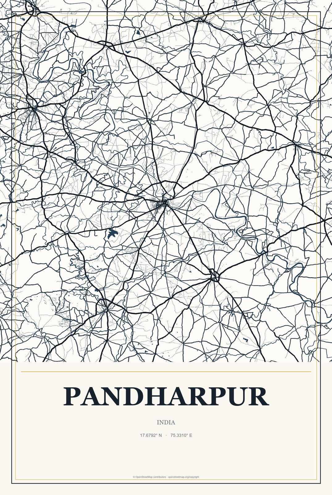 Pandharpur, India City Map Aluminum Sign in Citrine Modern style