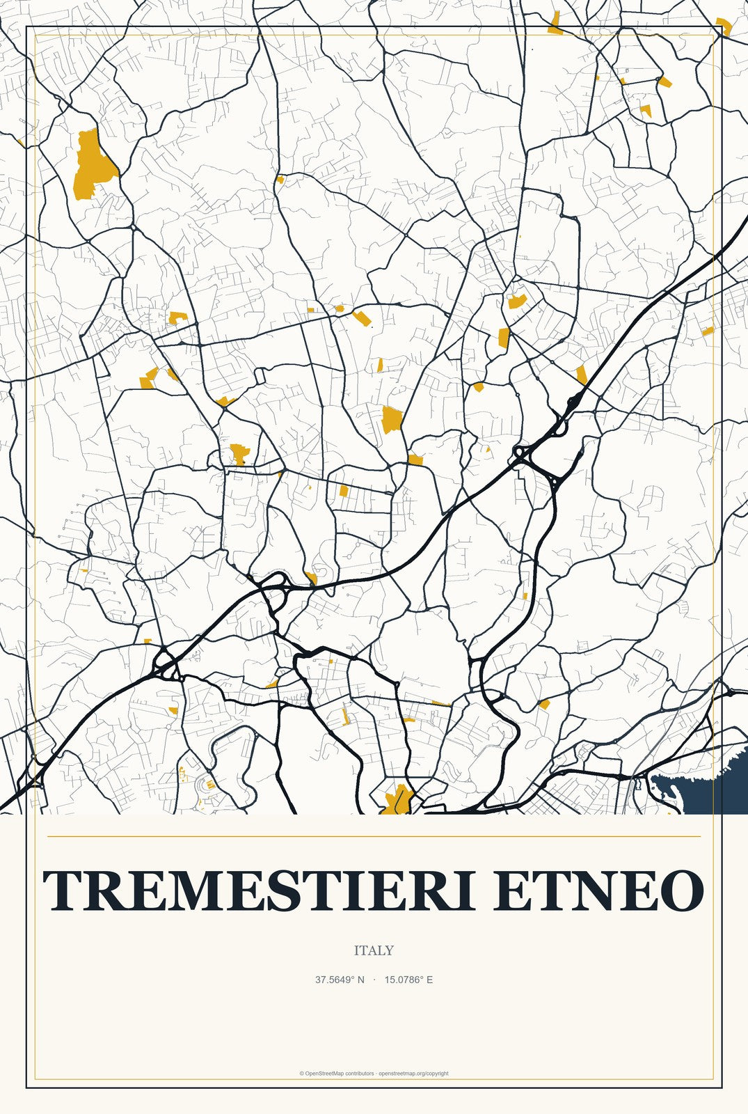 Tremestieri Etneo, Italy City Map Aluminum Sign in Citrine Modern style