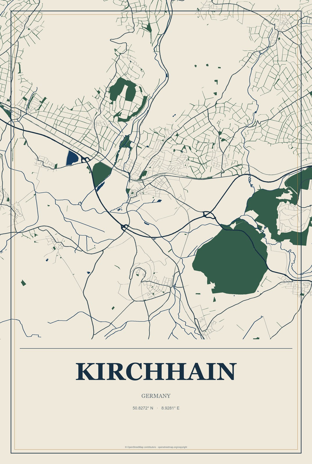 Kirchhain, Germany City Map Aluminum Sign in Coastal Cutout style