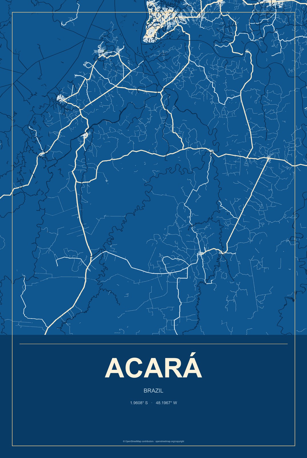 Acará, Brazil City Map Aluminum Sign in Harbor Cobalt style