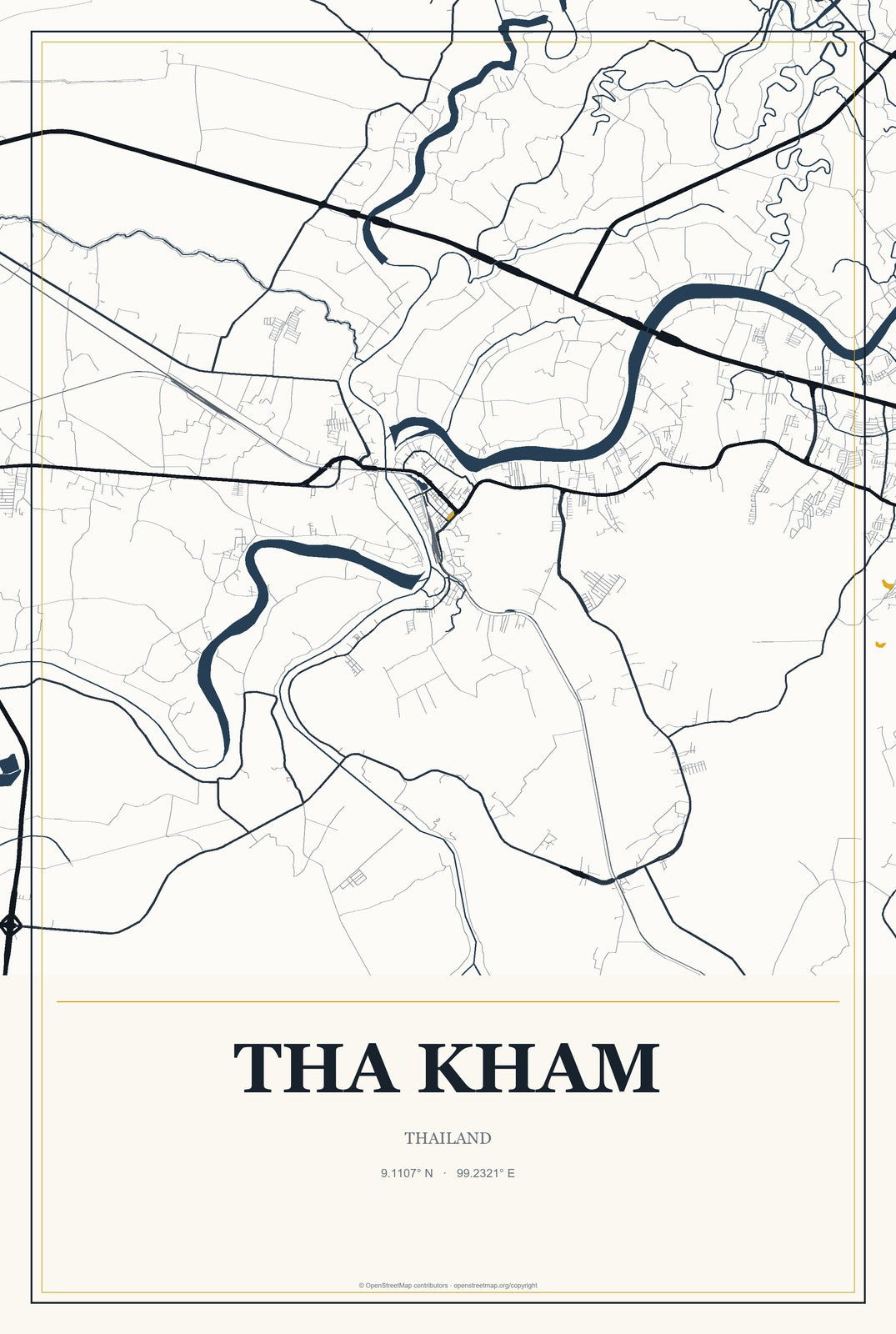 Tha Kham, Thailand City Map Aluminum Sign in Citrine Modern style