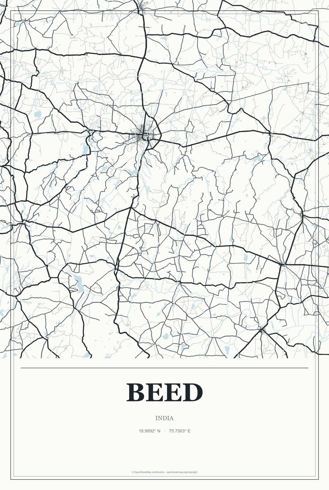 Beed, India City Map Aluminum Sign in Gallery Air style