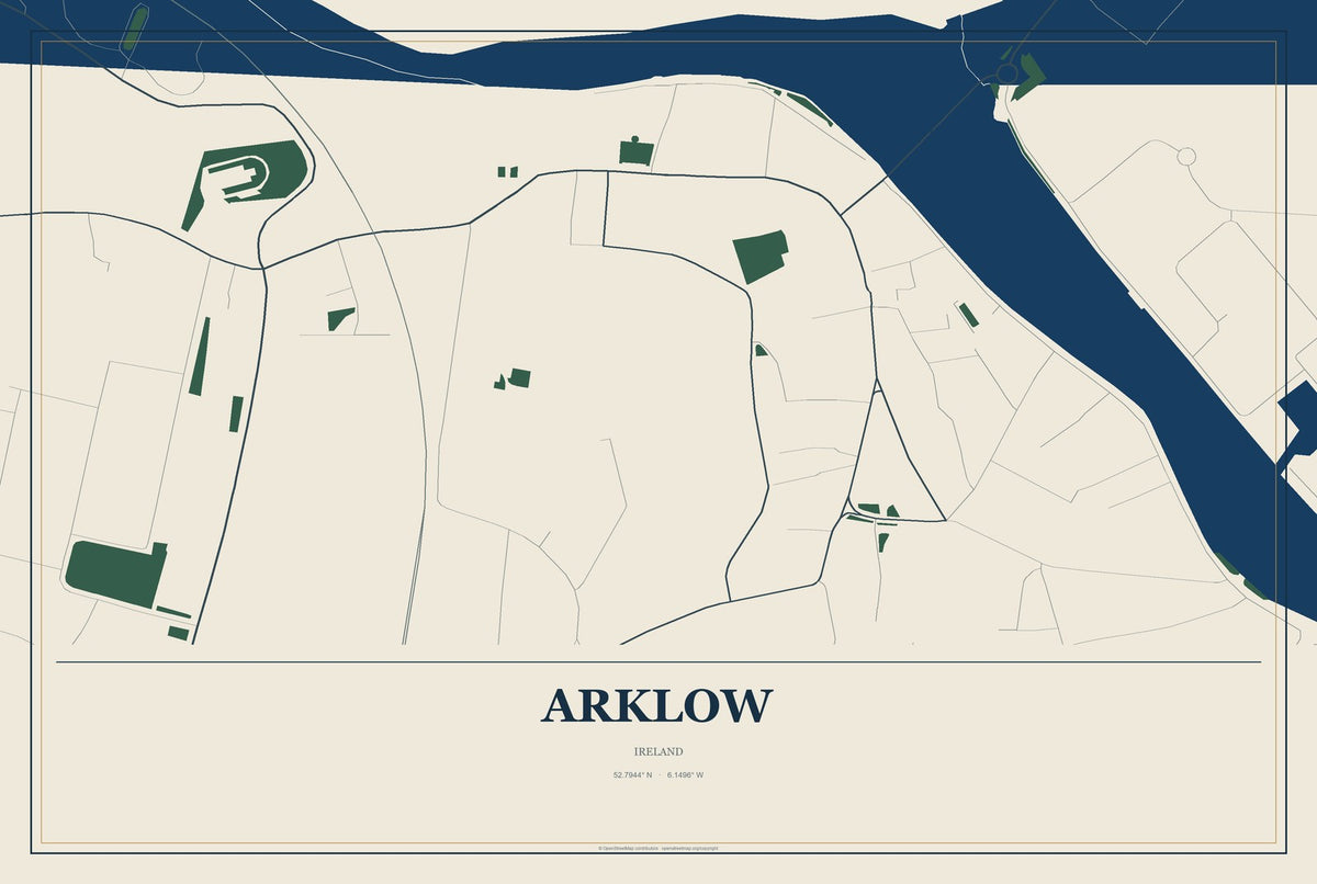 Arklow, Ireland City Map Aluminum Sign in Coastal Cutout style
