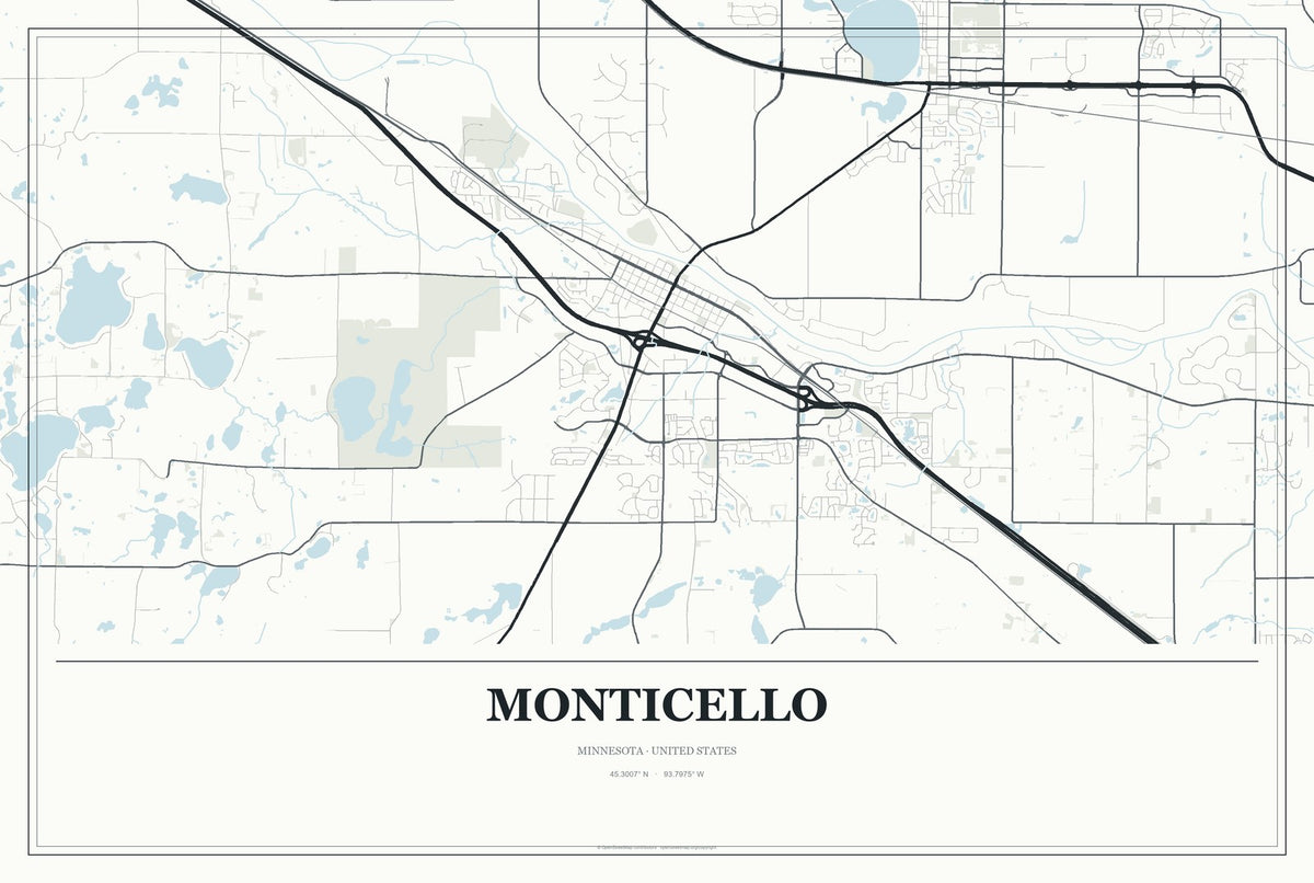 Monticello, Minnesota City Map Aluminum Sign in Gallery Air style