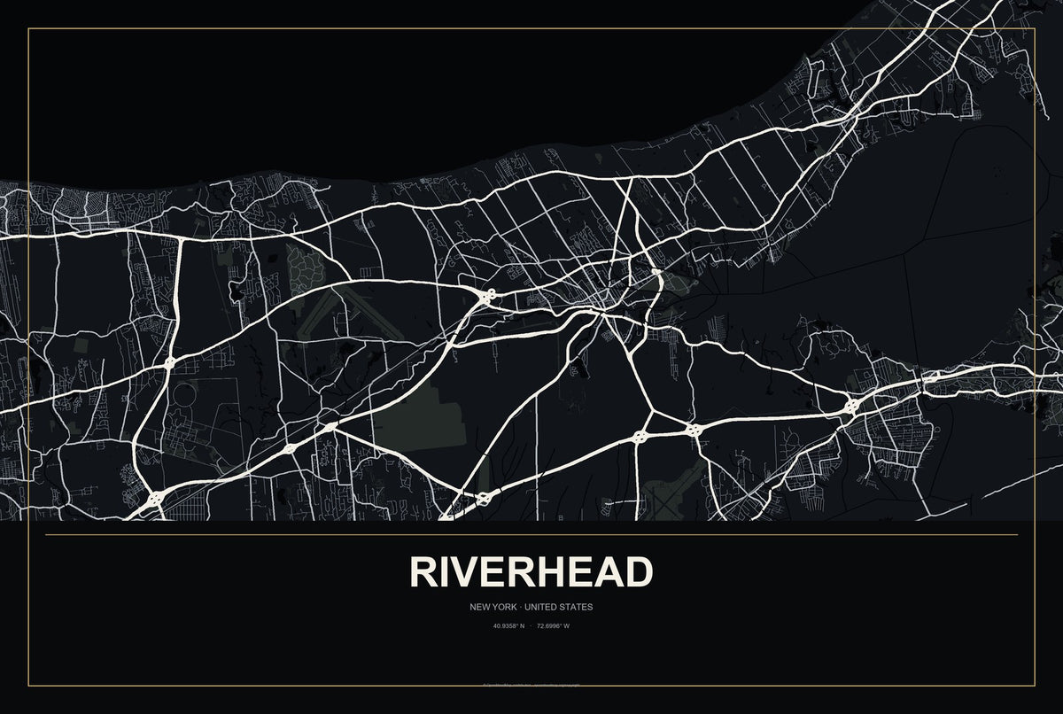 Riverhead, New York City Map Aluminum Sign in Metropolitan Noir style