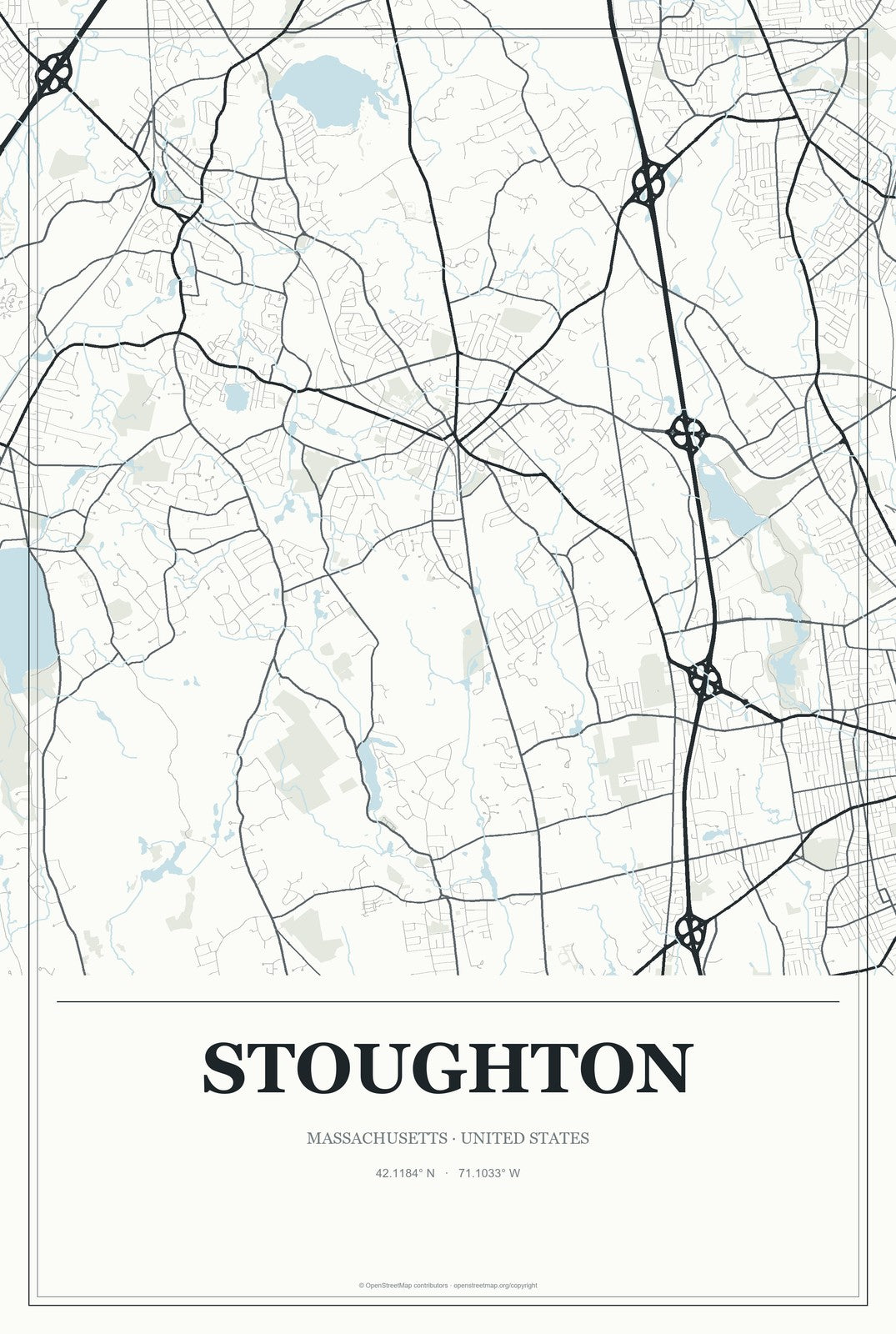 Stoughton, Massachusetts City Map Aluminum Sign in Gallery Air style
