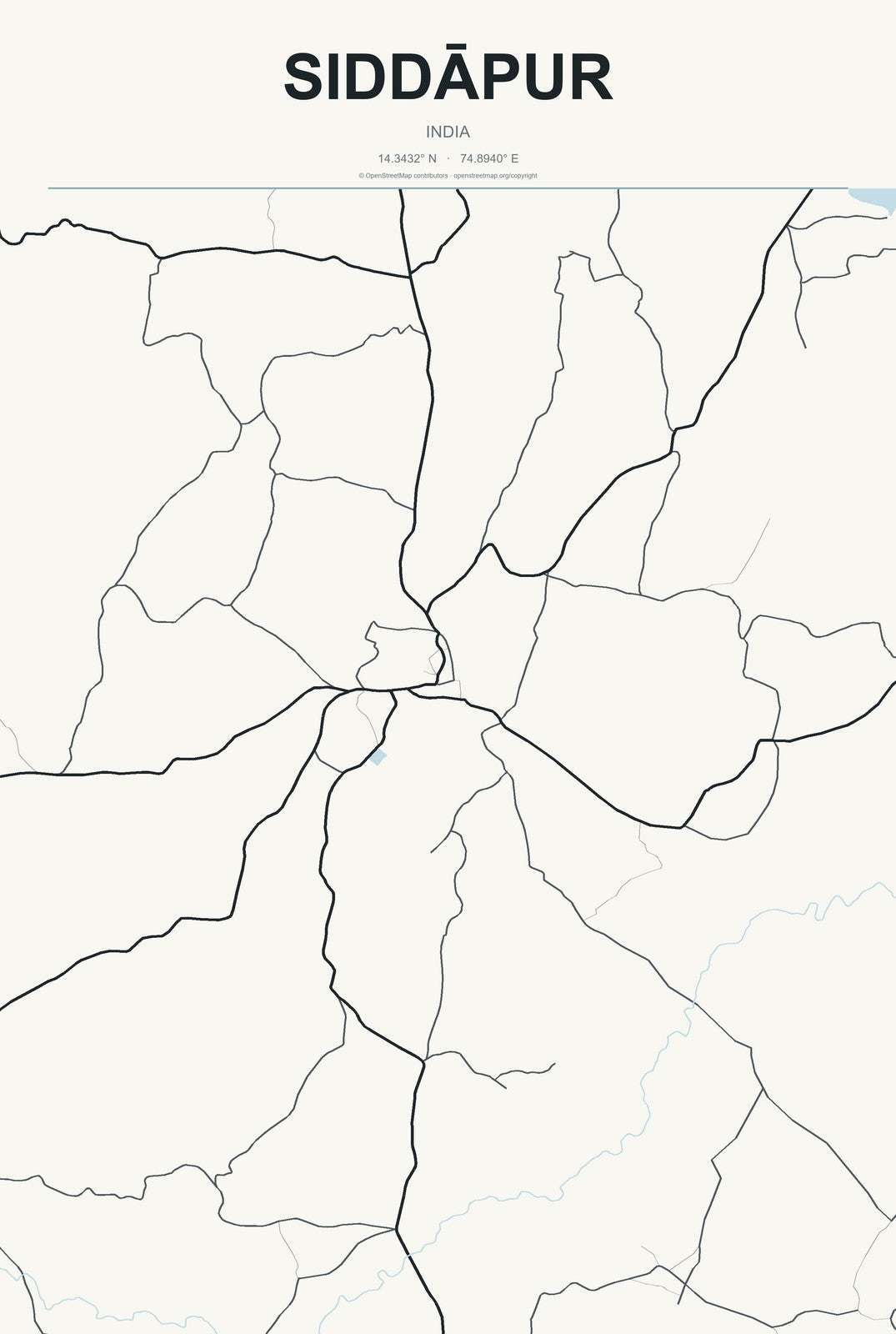 Siddāpur, India City Map Aluminum Sign in Headline Atlas style