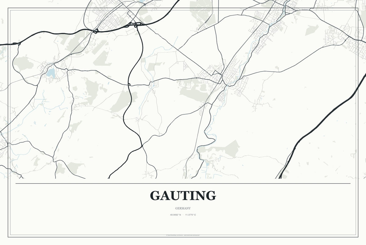 Gauting, Germany City Map Aluminum Sign in Gallery Air style