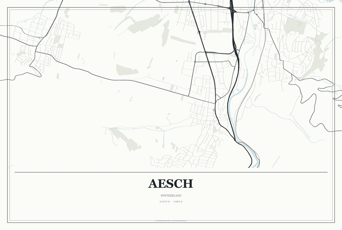 Aesch, Switzerland City Map Aluminum Sign in Gallery Air style
