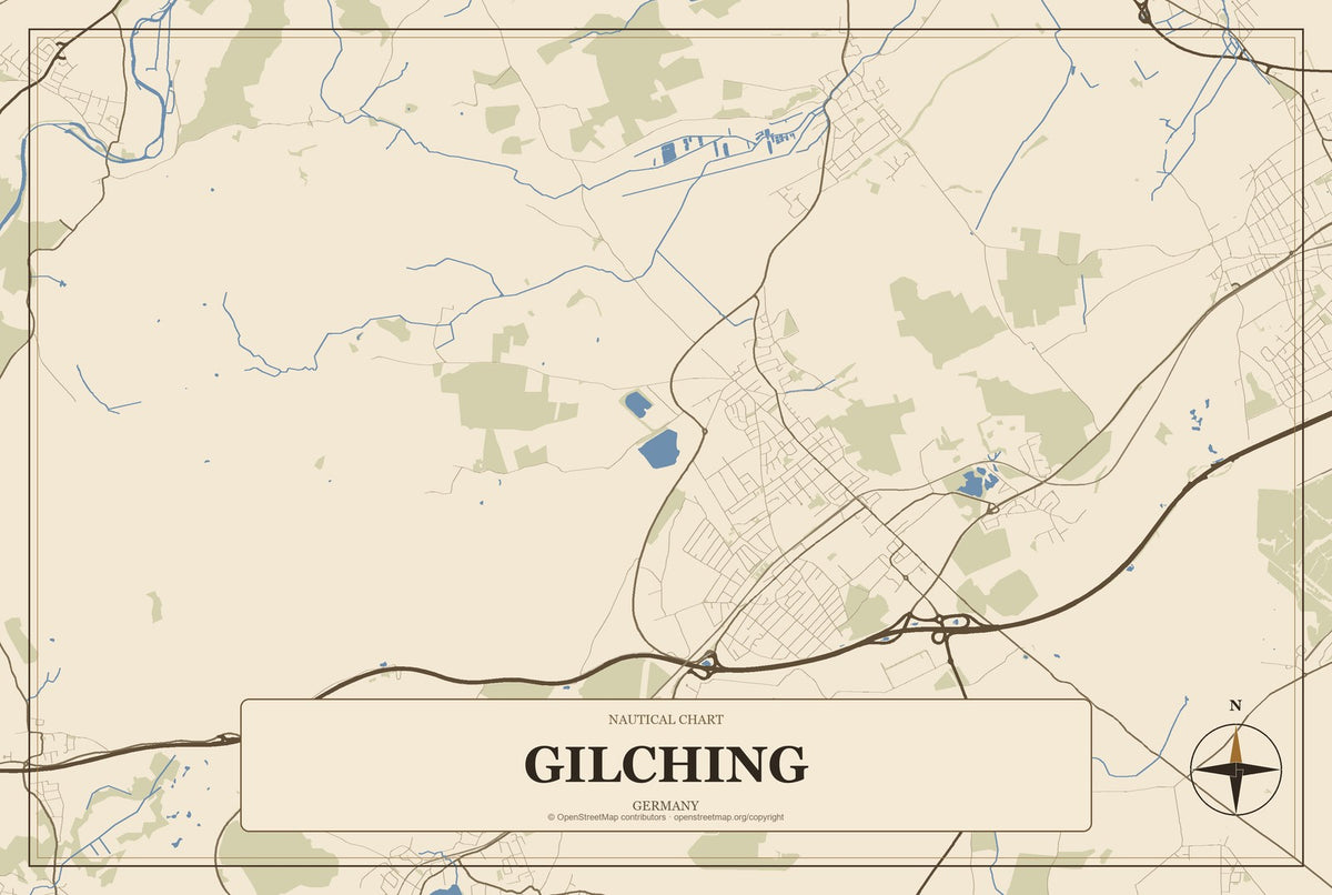 Gilching, Germany City Map Aluminum Sign in Heritage Nautical style