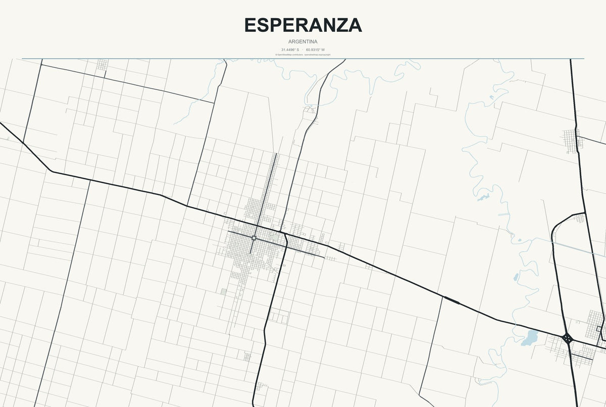 Esperanza, Argentina City Map Aluminum Sign in Headline Atlas style