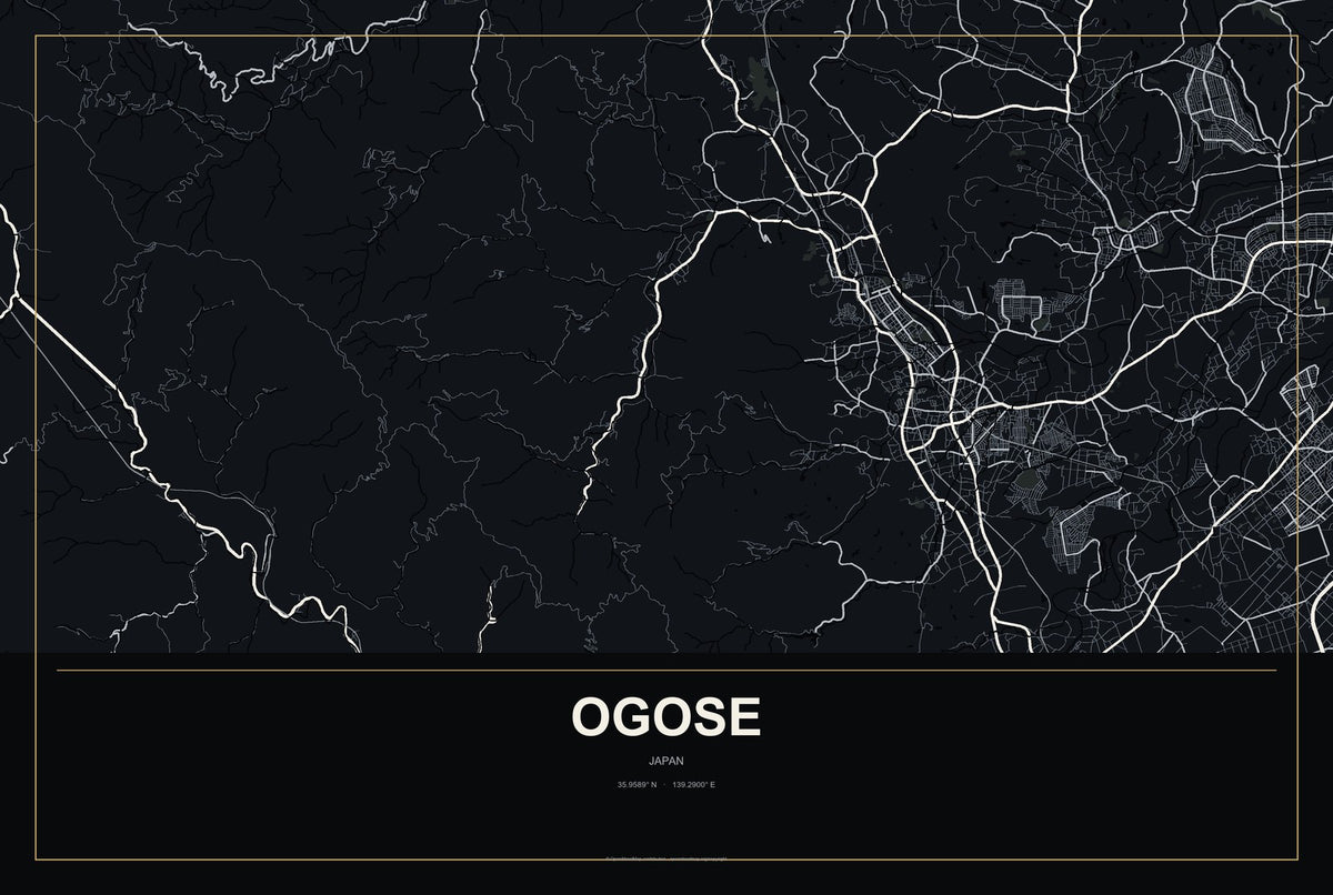 Ogose, Japan City Map Aluminum Sign in Metropolitan Noir style