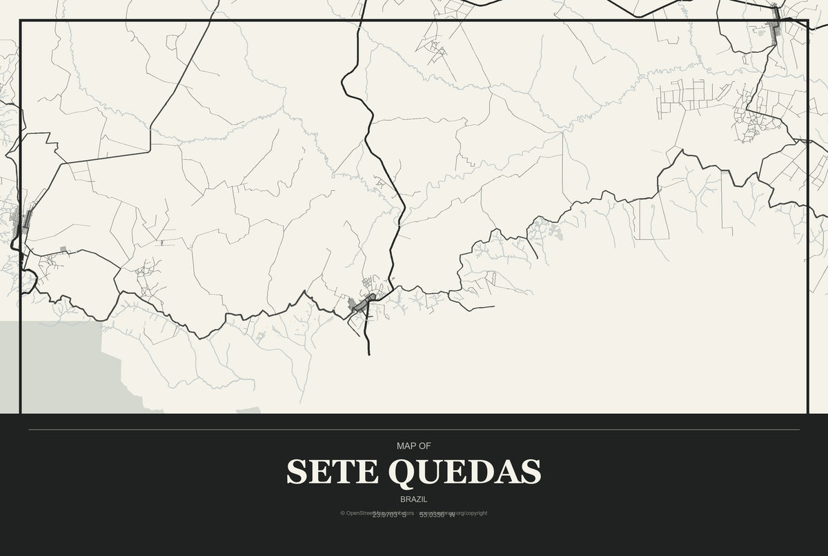 Sete Quedas, Brazil City Map Aluminum Sign in Museum Plaque style