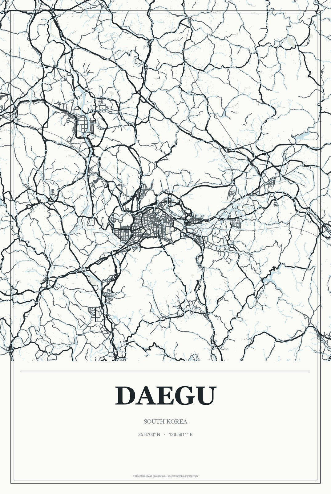 Daegu, South Korea City Map Aluminum Sign in Gallery Air style