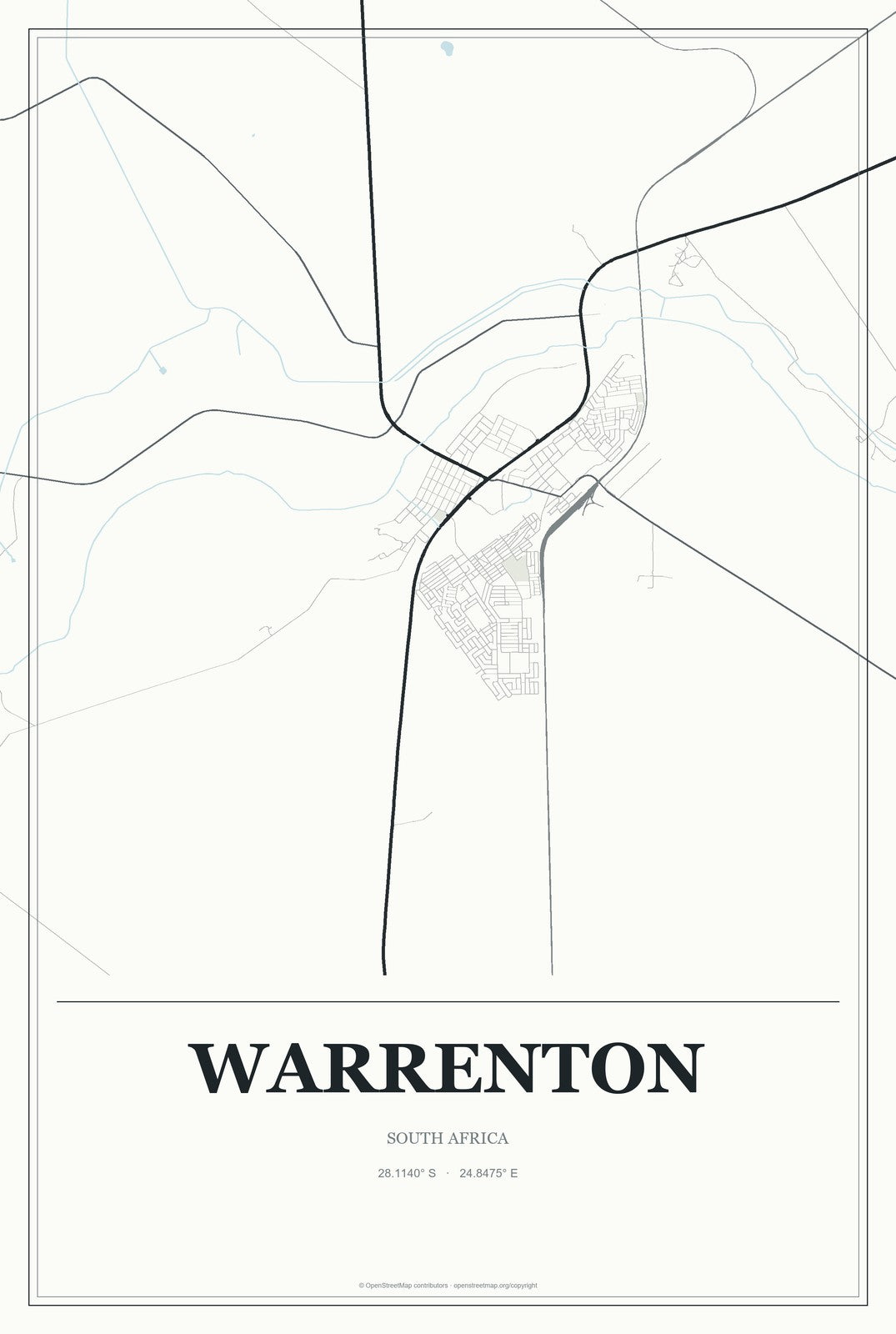 Warrenton, South Africa City Map Aluminum Sign in Gallery Air style